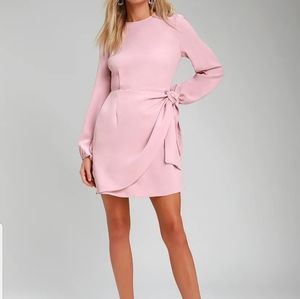 Lulu's Rose Pink Long Sleeve Tie-Front Skater Dres